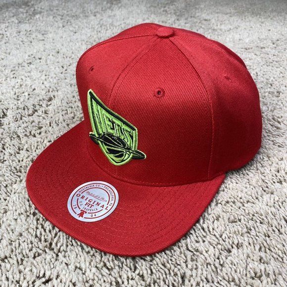 New Jersey Nets Mitchell & Ness Hat Reverse Grinch Team Snapback HWC Red Cap NWT - Picture 3 of 10